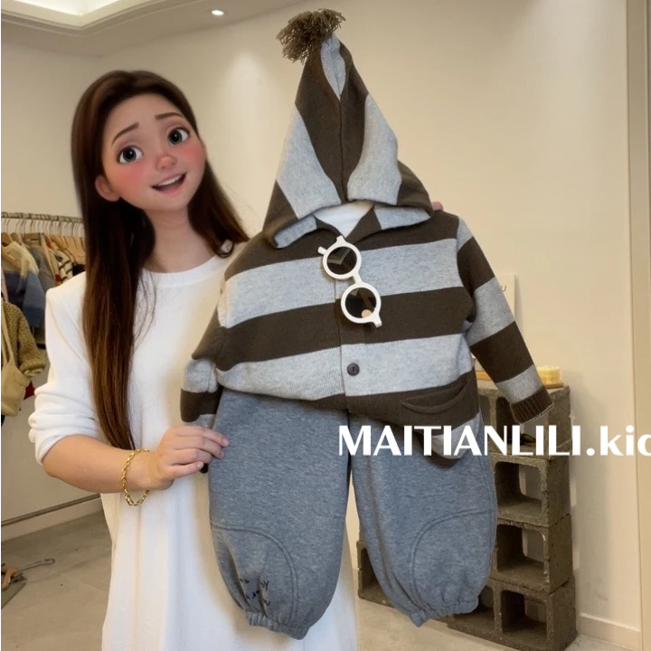 2024秋冬新款毛衣儿童条纹精灵毛衣开衫男女童针织衫北欧风毛衣
