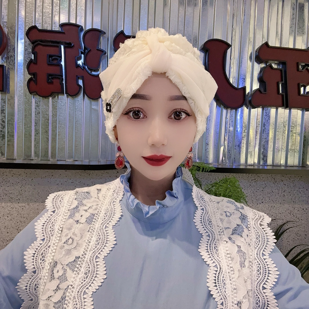 2024发带帽蕾丝时尚百搭休闲优雅针织包头