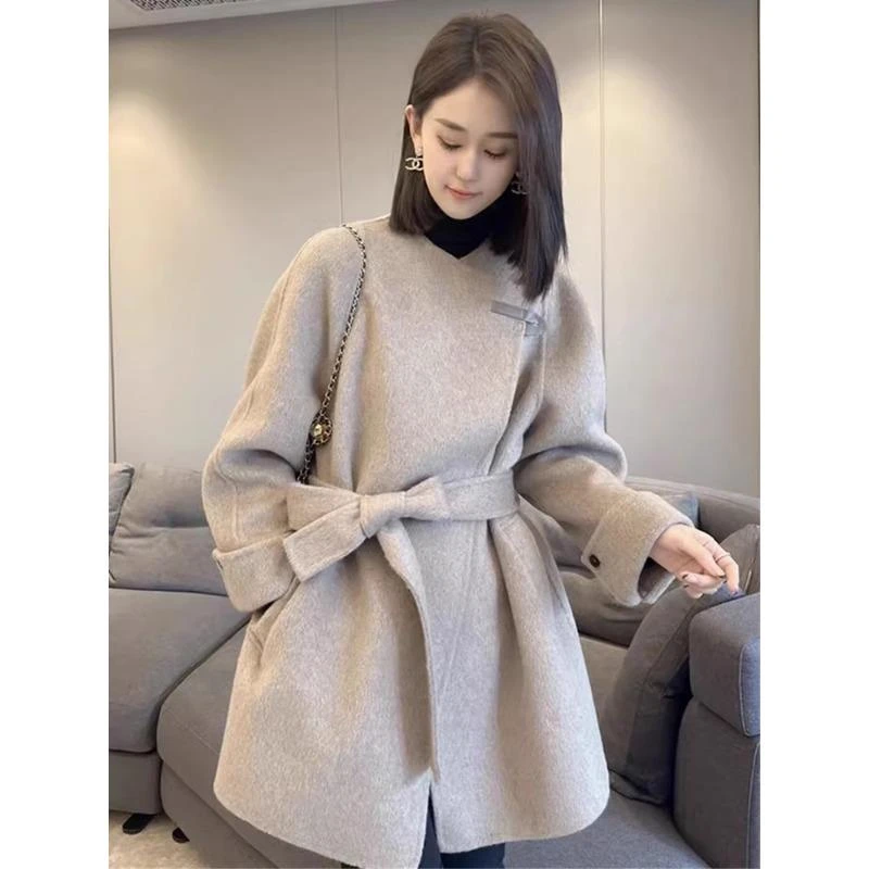 双面羊绒大衣女2024新款秋冬高级感小个子高端羊毛赫本风毛呢外套