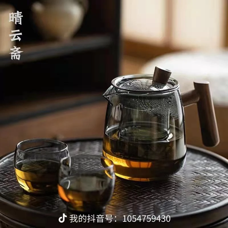 高硼硅耐热过滤玻璃泡茶壶茶水分离加厚电陶炉煮泡茶壶家用木把