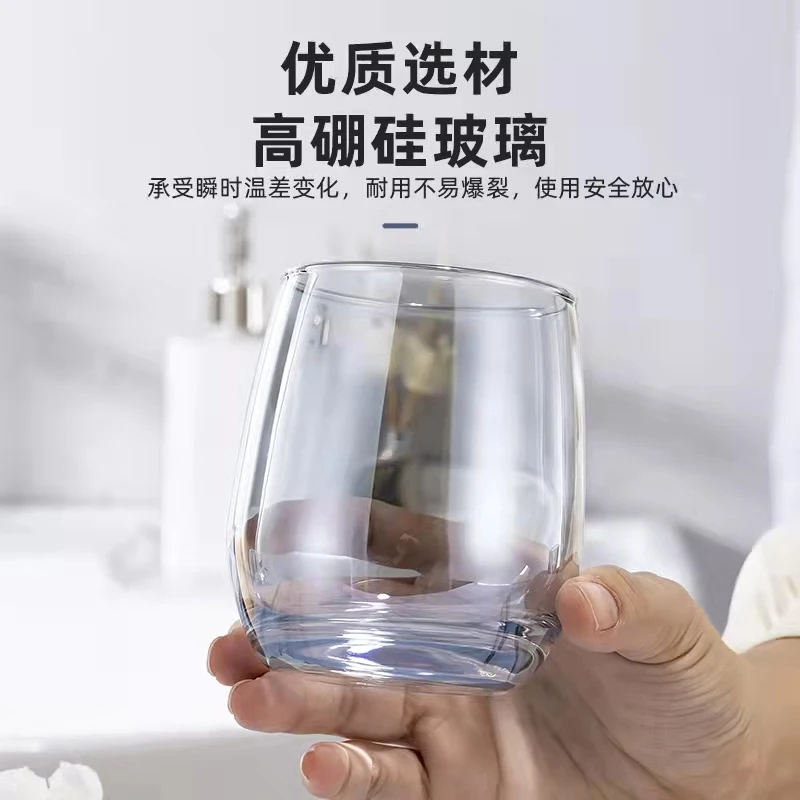 ins风炫彩茶杯网红高硼硅双层蛋形水杯果汁杯家用慕斯水杯玻璃杯