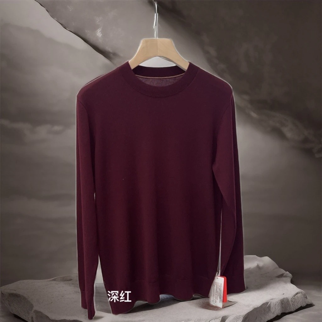 精纺羊毛100%羊毛薄款男羊毛衫可机洗不易起球圆领套头纯色羊毛衫