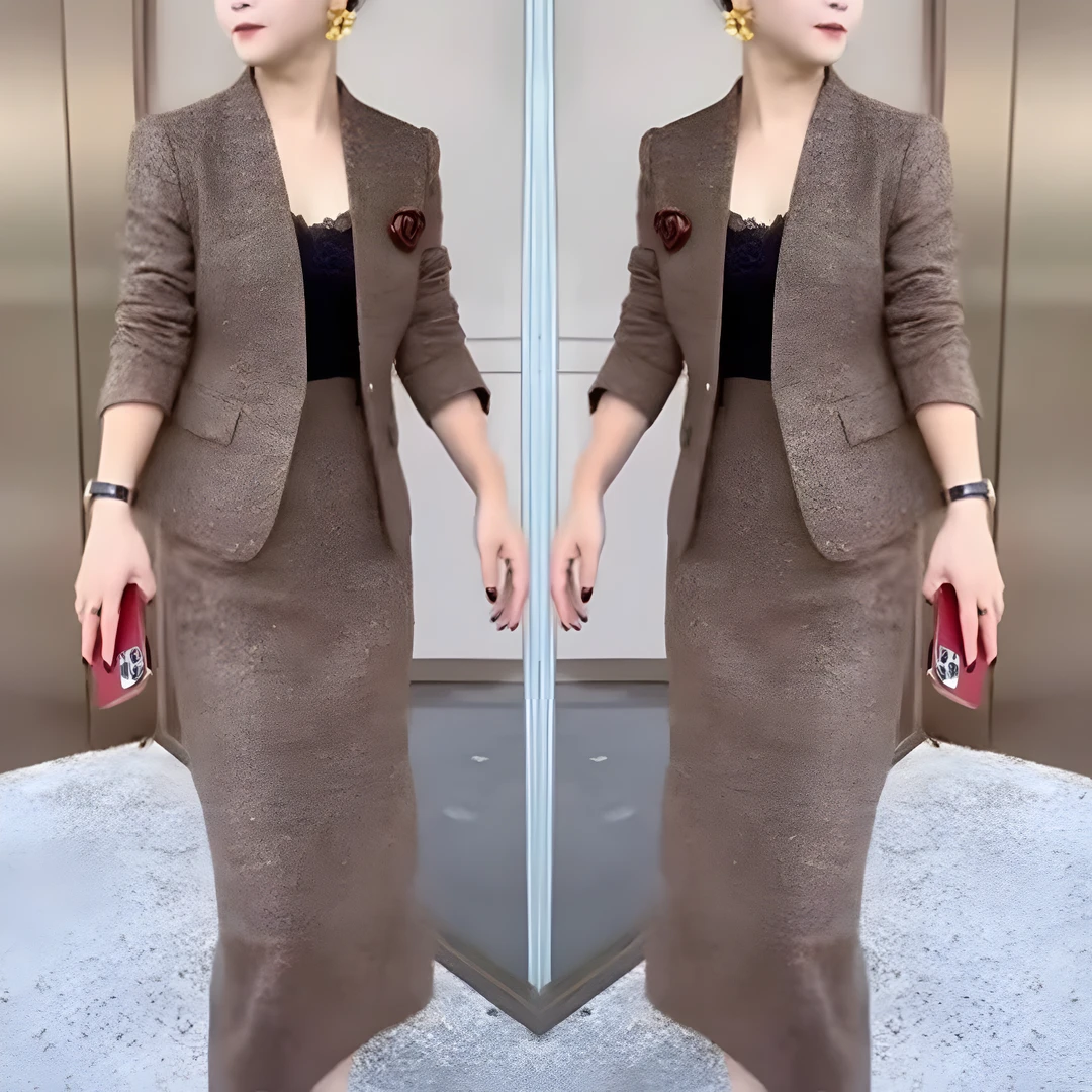 网红同款洋气套装裙女2025秋冬新款通勤百搭时尚西服+显瘦半身裙