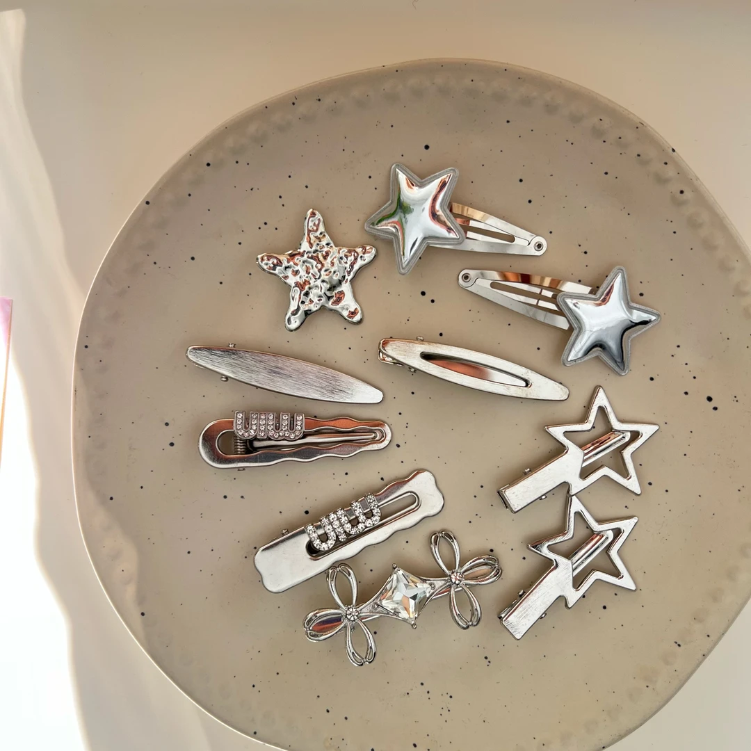 五金女孩金属发夹高级感银色刘海侧边夹y2k发卡头饰鸭嘴夹多巴胺