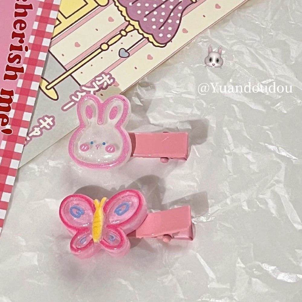 粉嫩兔子发夹ins粉色可爱蝴蝶鸭嘴夹甜妹发卡学生夹子卡通头饰女