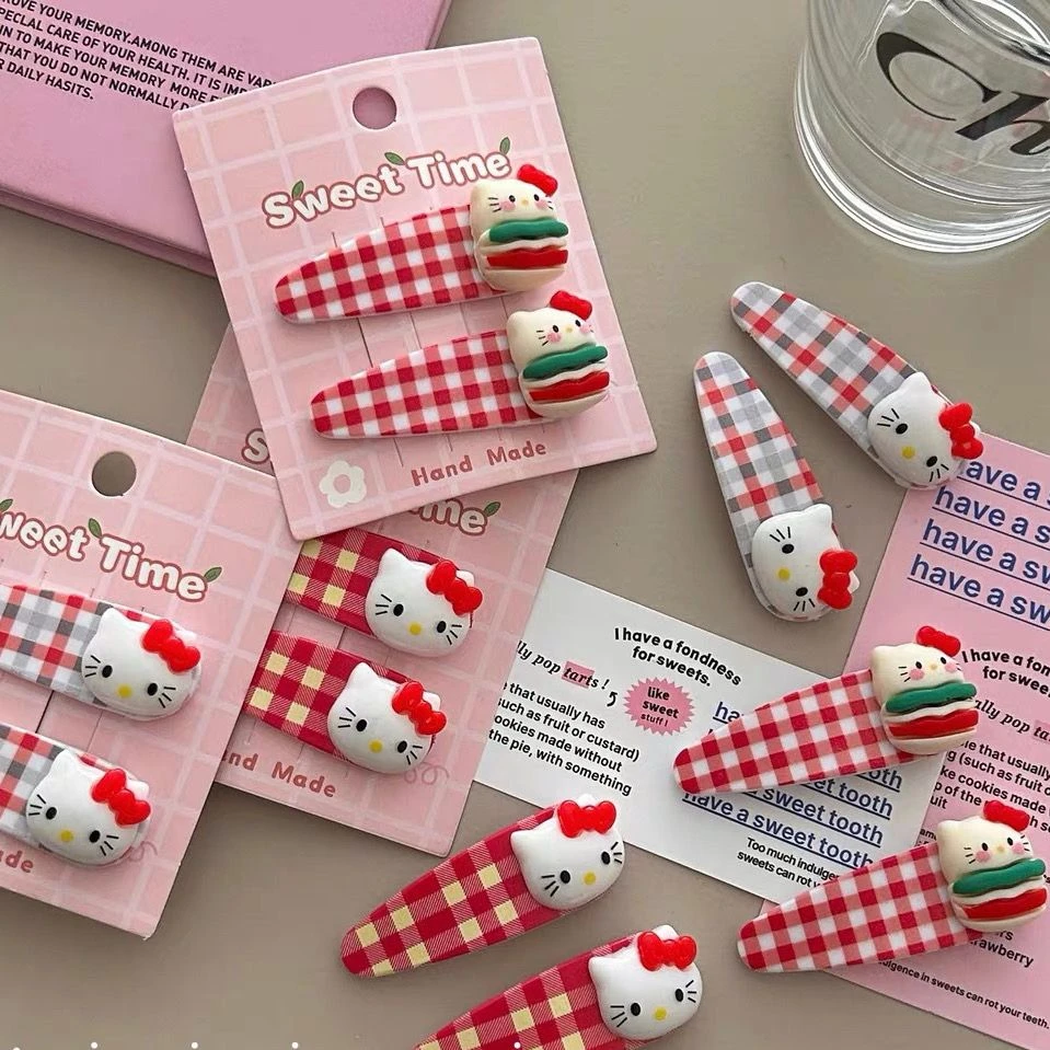 卡哇伊!2只装多巴胺穿搭可爱发夹hello Kitty格子发卡侧边夹发饰