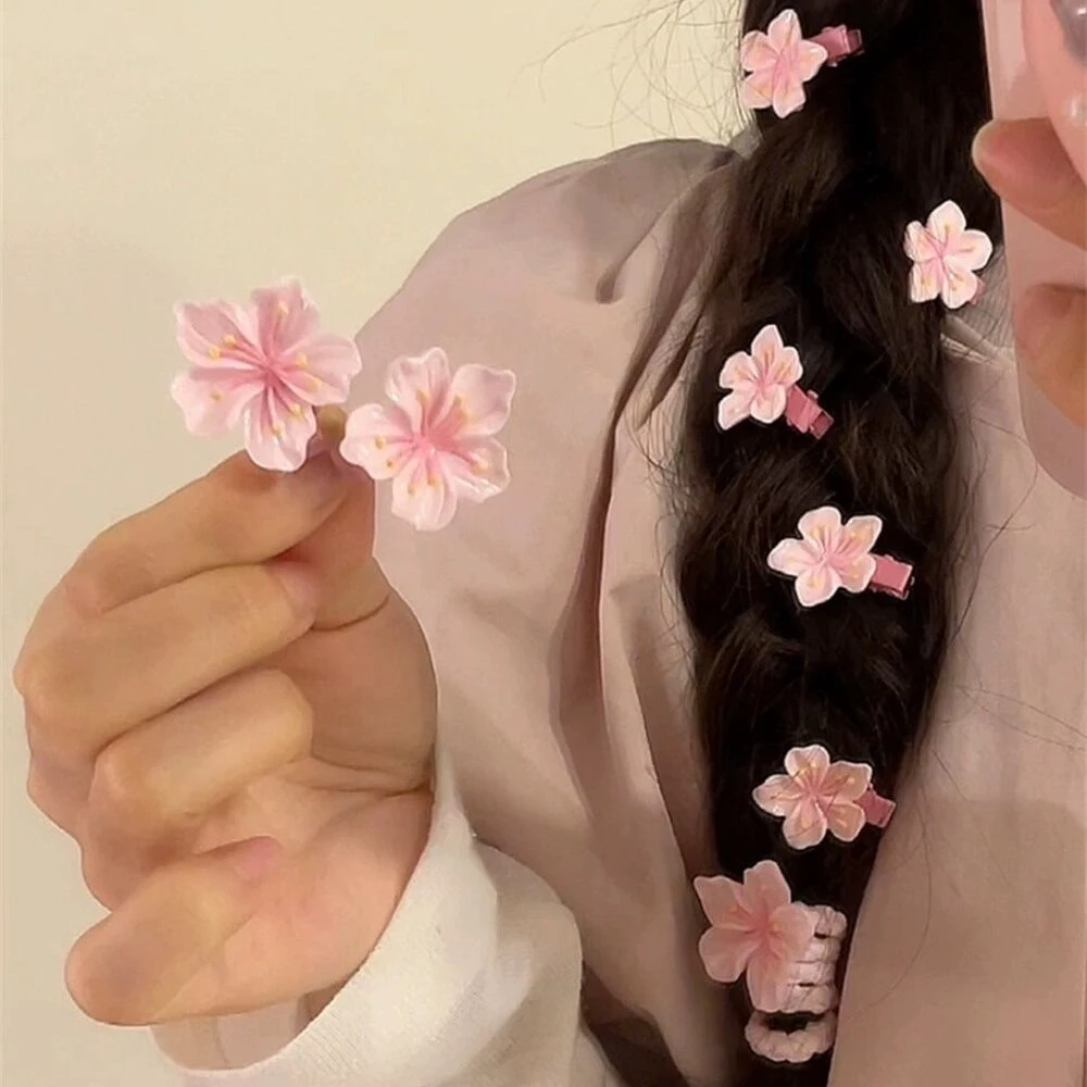 粉色小樱花发夹边夹女侧马尾编发小夹子发饰可爱刘海鸭嘴夹发卡子