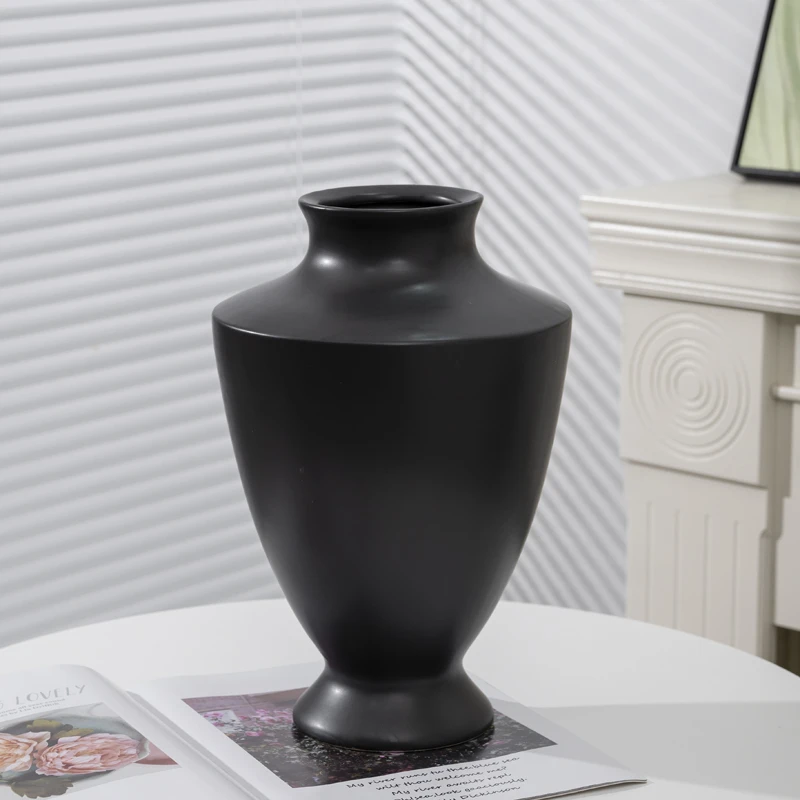 【雅黑奖杯】哑光黑奖杯高级无孔简约艺术插花陶瓷花瓶花盆（发中通）