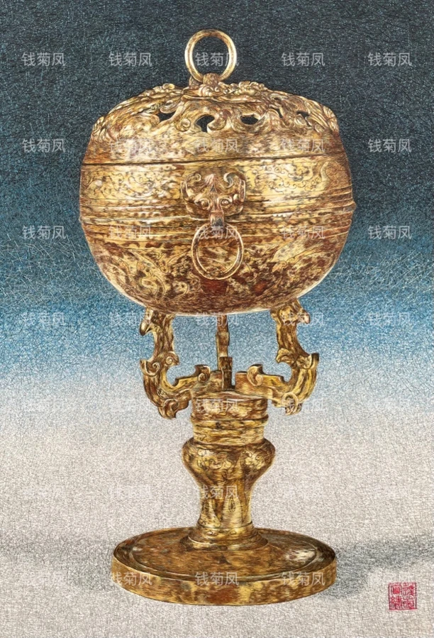 中国当代绣娘决赛作品《鎏金蟠龙纹熏炉》附证书