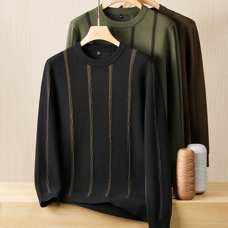 加肥加大软弹长袖针织毛衣胖子圆领打底衫200斤大码男士长袖毛衣