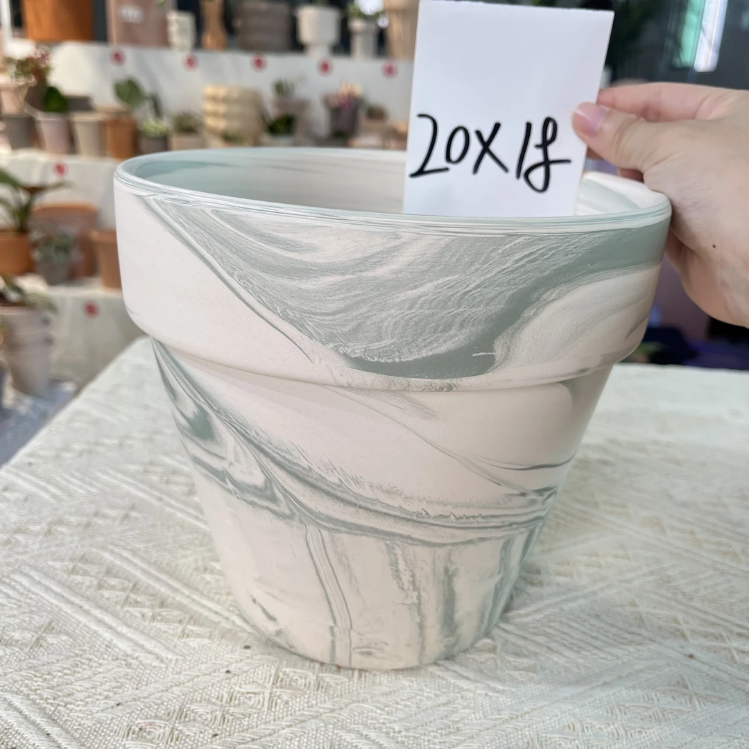 【20*18单个】三色可选陶土花盆三色可选2加仑朱顶红绿天鹅龟背竹