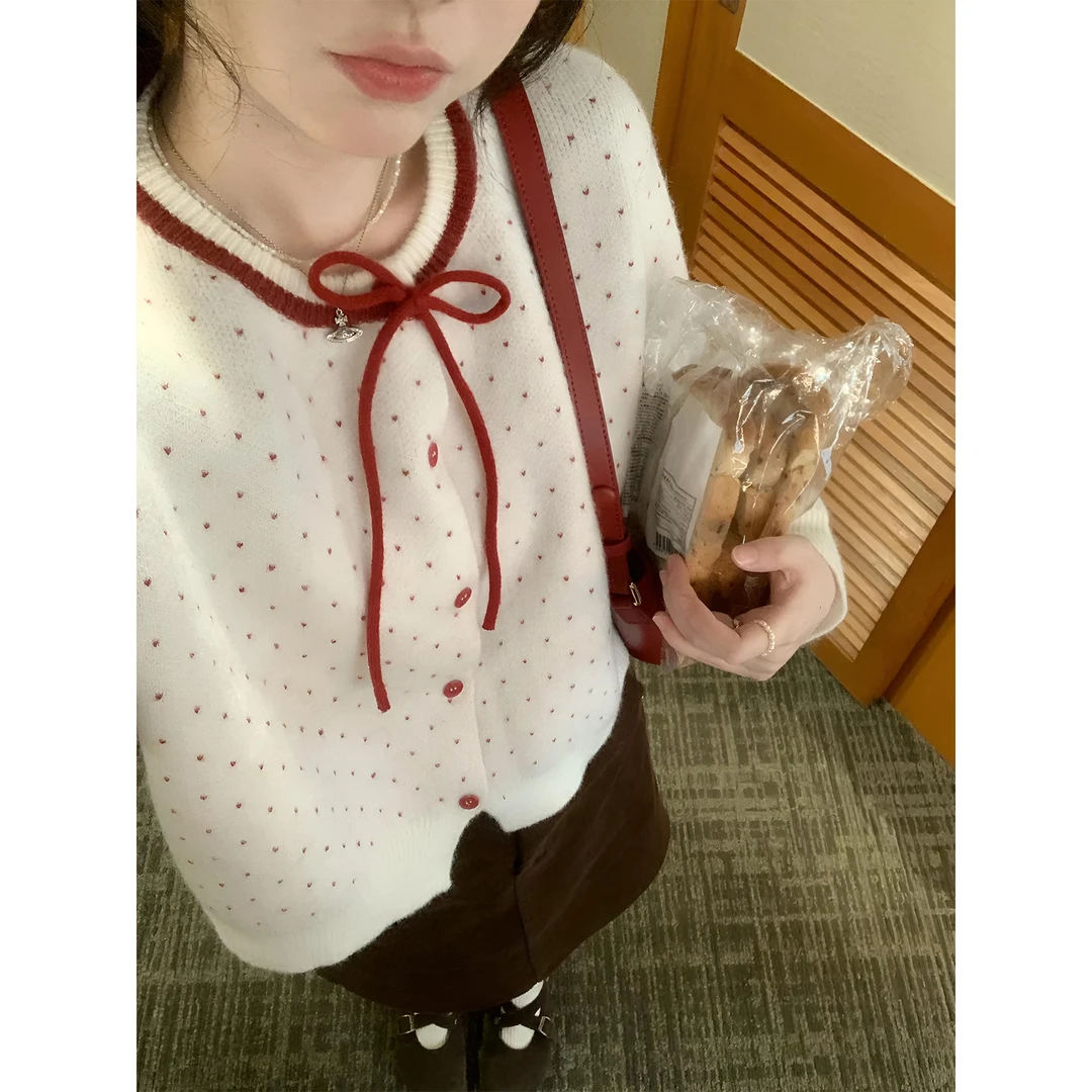 MARIE.COCO法式爱心波点针织衫毛衣女早秋学院风穿搭半身裙两件套