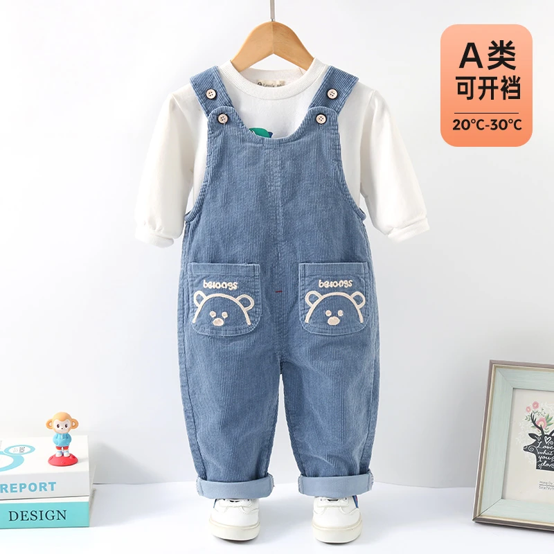 宝宝背带裤春秋纯棉男童新款儿童灯芯绒一岁女童婴儿裤子秋季