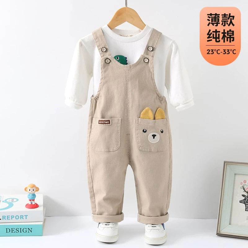 宝宝背带裤春秋款纯棉薄款吊带裤男童一岁儿童女春季小童婴儿裤子