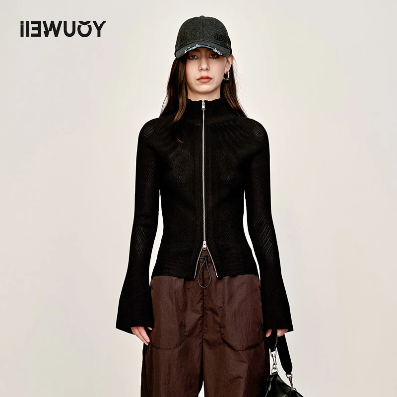 有尾YOUWEI针织长袖时尚修身休闲拉链开衫10号设计师女装Y2423303
