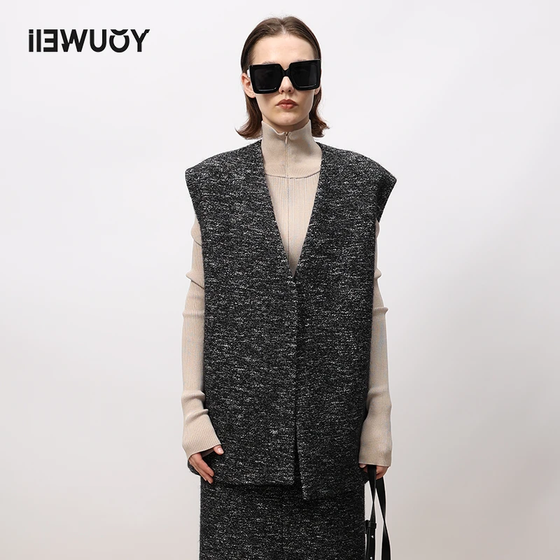 有尾YOUWEI时尚设计师百搭花纱绵羊毛直身马甲Y3623410