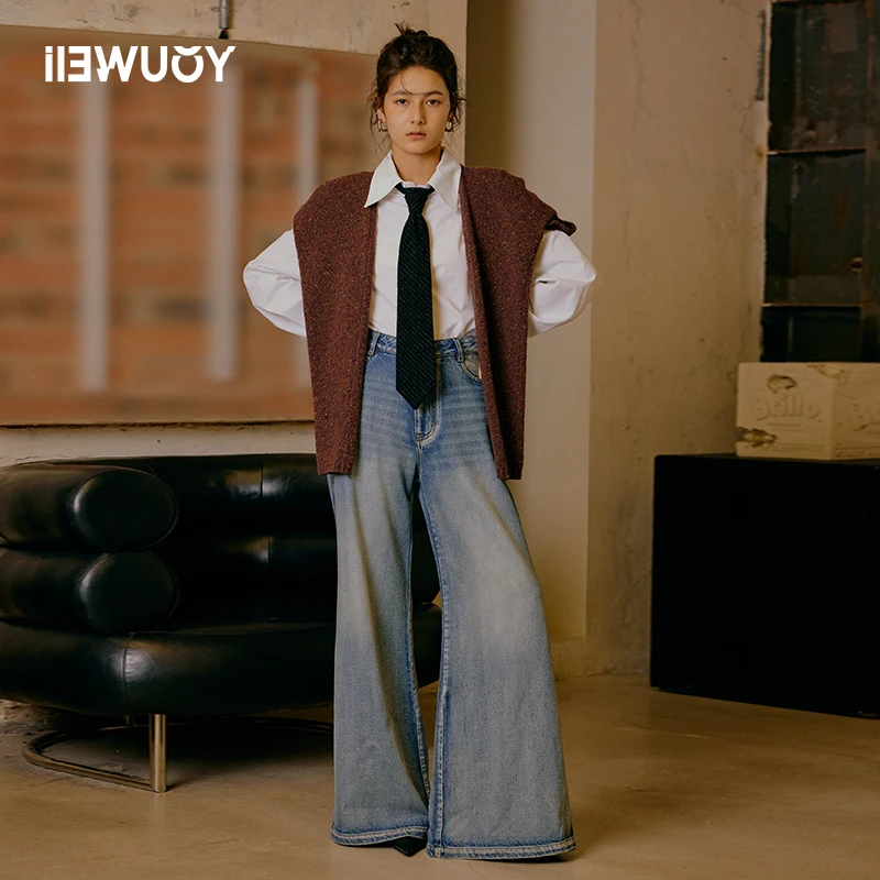有尾YOUWEI时尚复古莱赛尔休闲重工牛仔设计师秋冬喇叭裤Y5123404