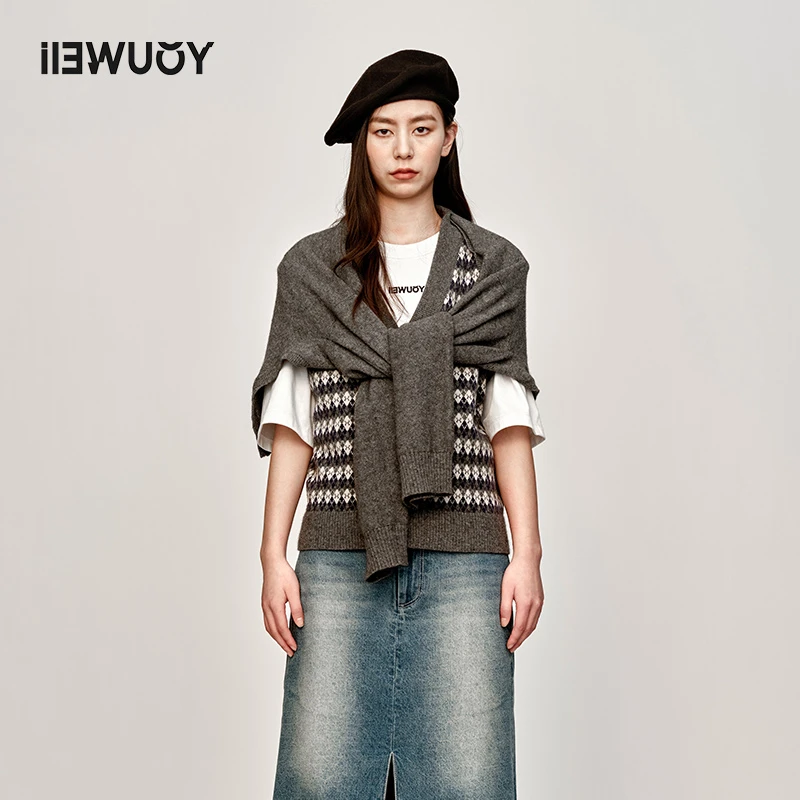 有尾经典针织短款山羊绒衫条纹女士假两件设计师Y2123304时尚保暖