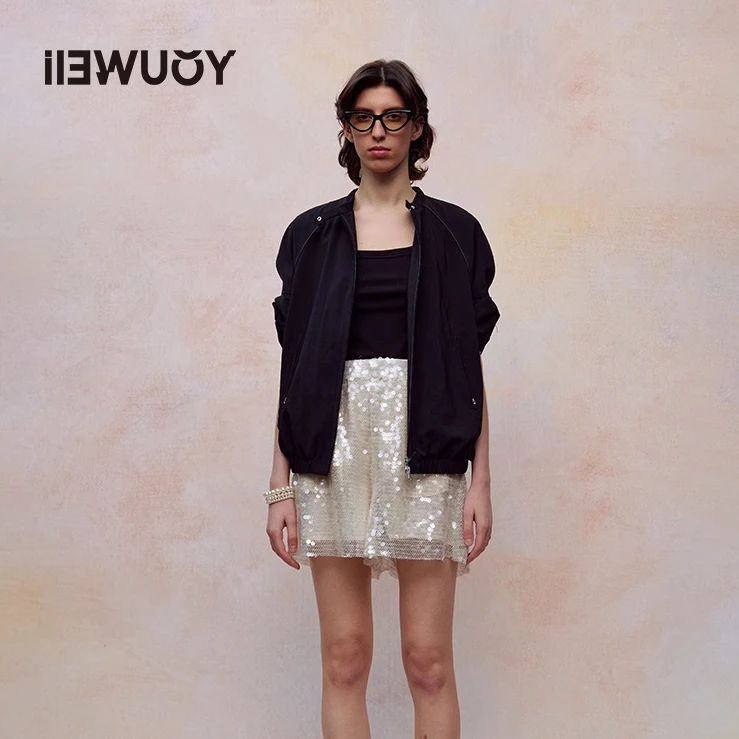 有尾YOUWEI 夏季休闲短裤亮片网眼运动短裤设计师Y5224211