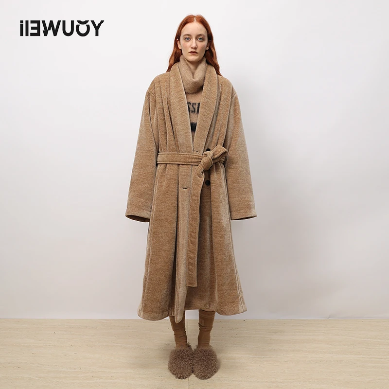 有尾有尾YOUWEI春夏磨绒家居长外套Y3923404女士双面羊绒连帽