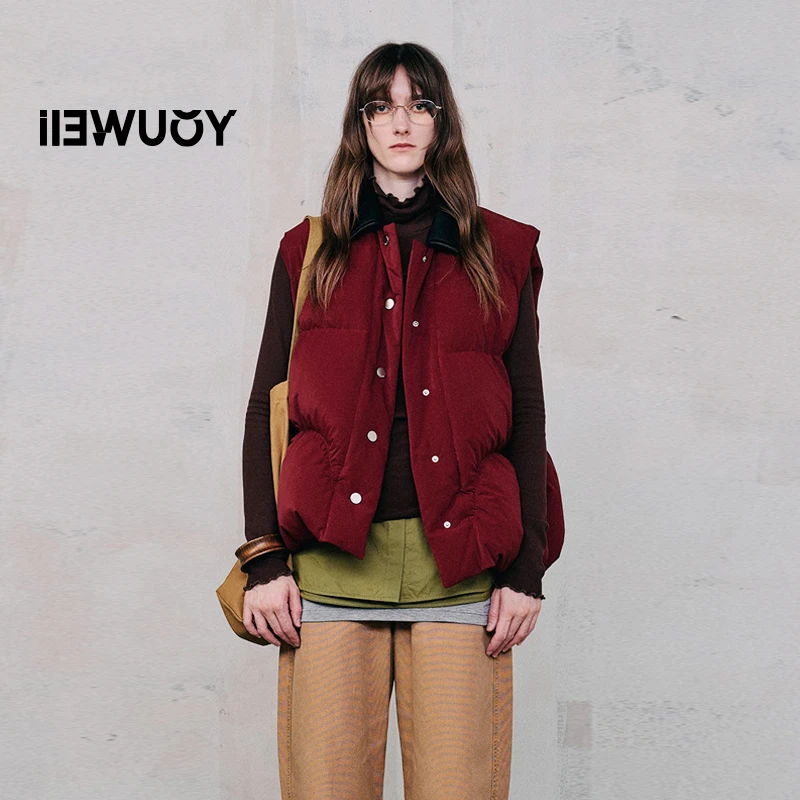 有尾YOUWEI 云朵拼皮领马甲 Y3624414女款短款时尚马夹