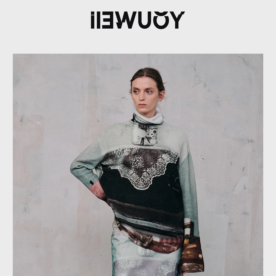 有尾YOUWEI2024新款涂鸦老照片冬季民族风印花毛衫Y2124405毛衣毛