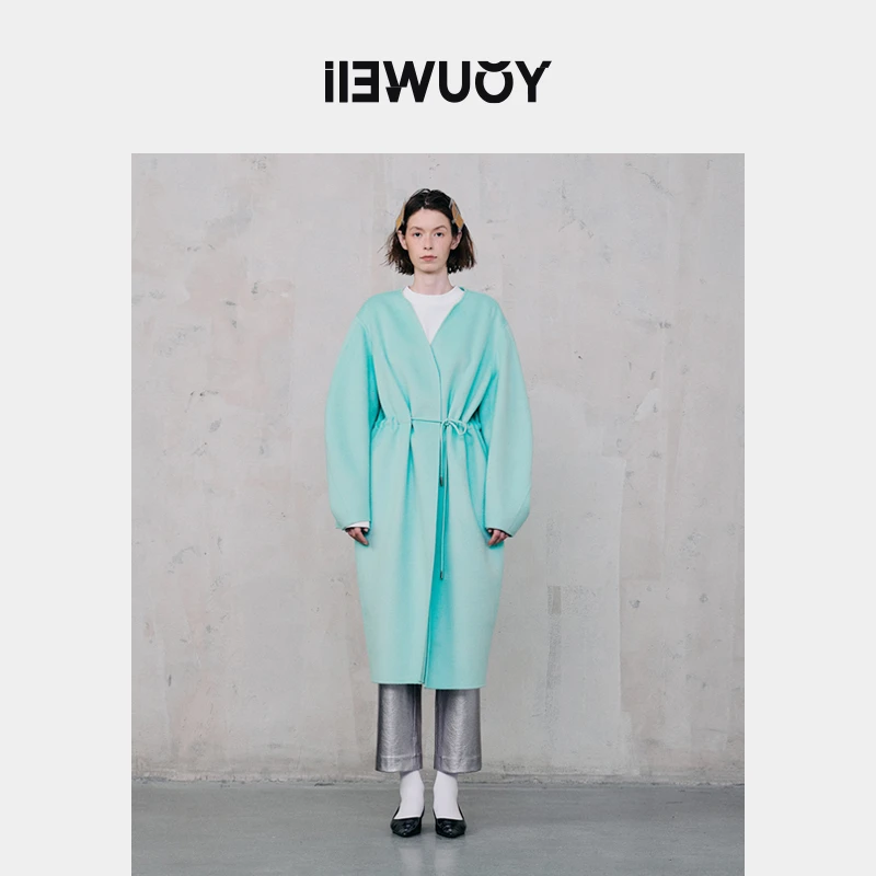 有尾YOUWEI 2024新款 运动抽绳双面呢大衣Y3924407纯色中长款外套