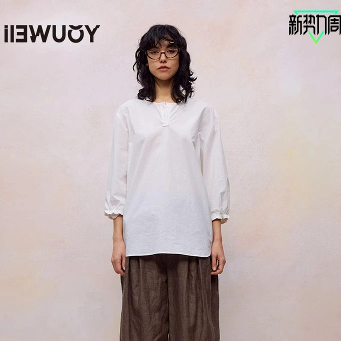 有尾有尾YOUWEI中袖衬衫 后腰截短蕾丝绣花衬衫设计师Y1524202