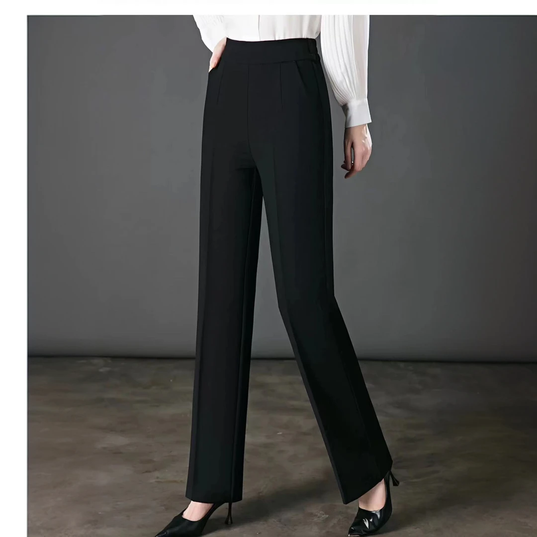 秋冬厚款高腰直筒妈妈裤简洁大方显瘦阔腿裤高腰休闲舒适宽松长裤