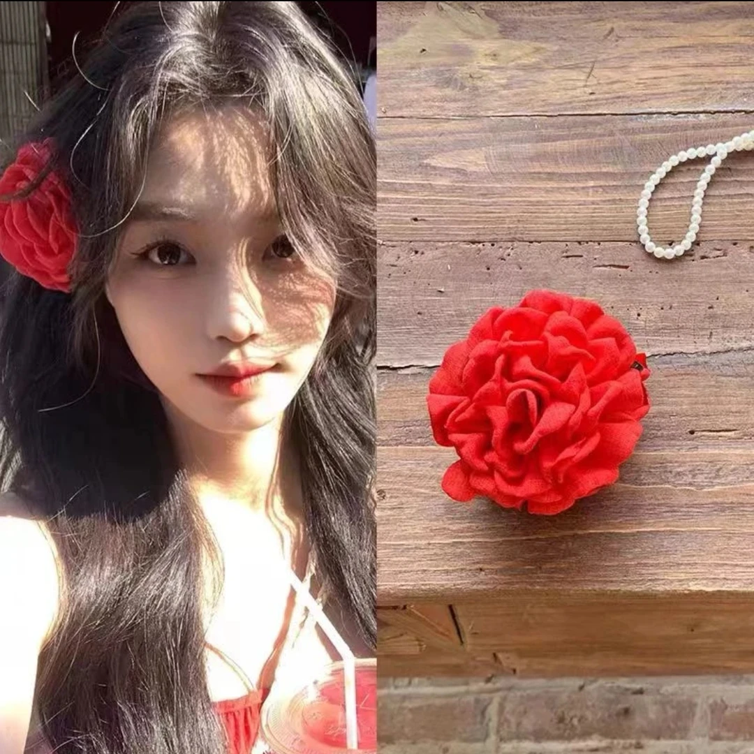 干枯玫瑰花时尚复古轻奢风盘发抓夹后脑勺大号法式浪漫纯色鲨鱼夹