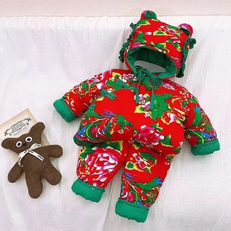 宝宝冬季棉衣儿童棉服冬装新款洋气套装保暖加厚东北大花棉袄