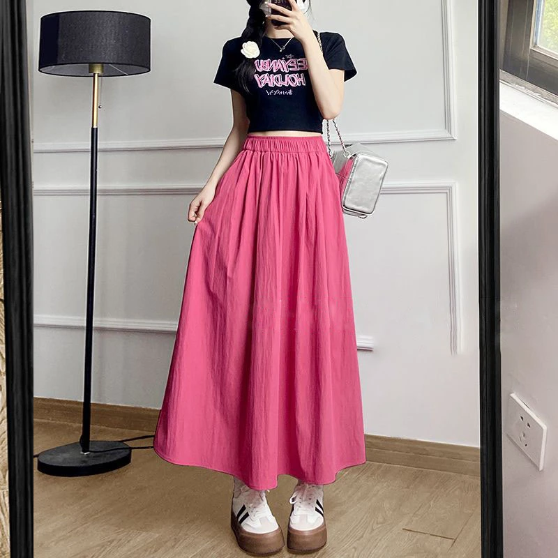 树莓色山本裙女夏新款褶皱高腰a字伞裙显瘦学院小个子半身裙裙子