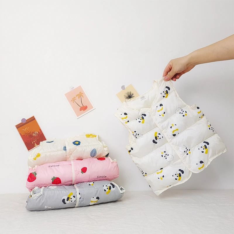 儿童棉马甲男童女童秋冬季轻薄印花薄款童装外穿小童卡通保暖外套