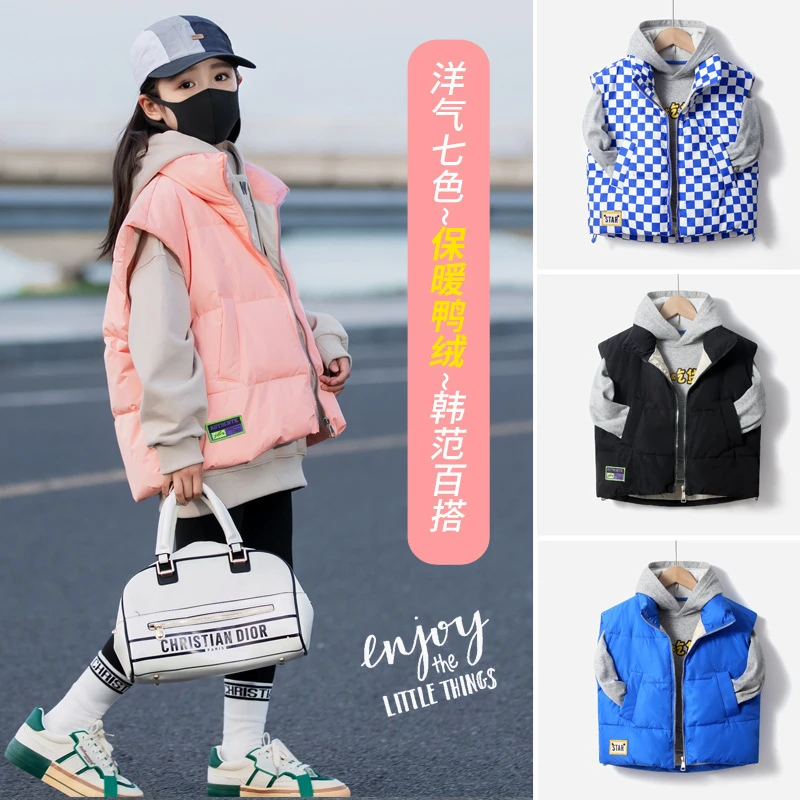 2022新款儿童羽绒马甲韩版宽松大版童装立领外穿背心亲子装潮流款