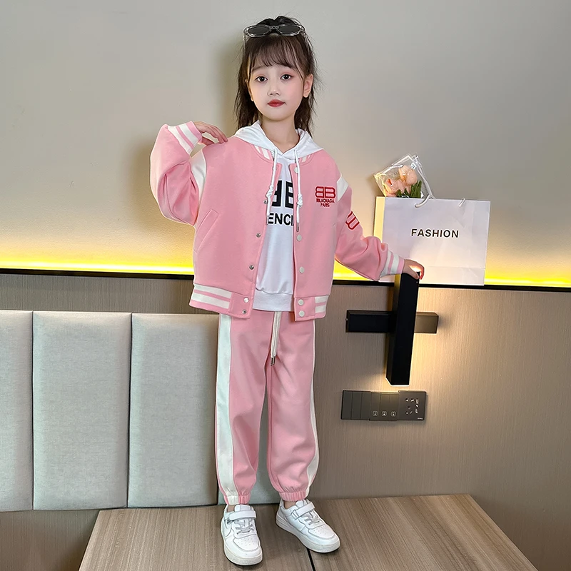 女童春秋运动服套装2023新款春装洋气韩版网红时髦大童装儿童三件