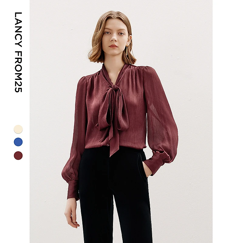 【Basic衣橱】朗姿复古法式长袖飘带领衬衣上衣女2024年秋季新款