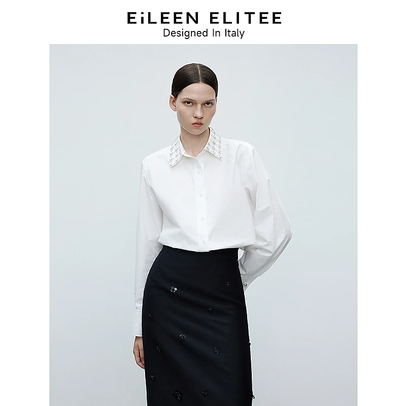 朗姿欧洲EiLEEN ELITEE设计感内搭衬衣2025年春季新款长袖白衬衫