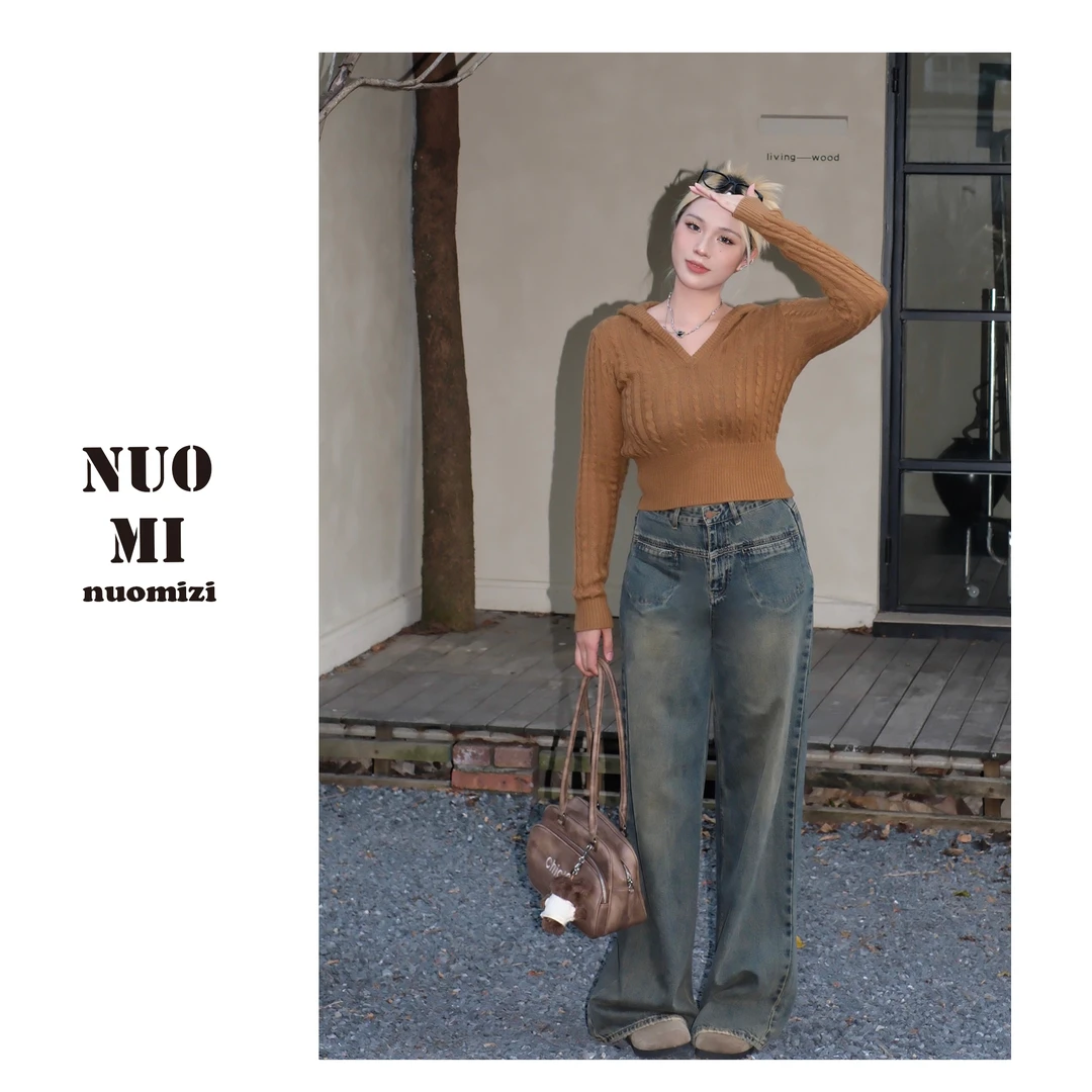 ZOZ糯米子[牛仔定律]美式复古显瘦气质直筒阔腿牛仔裤