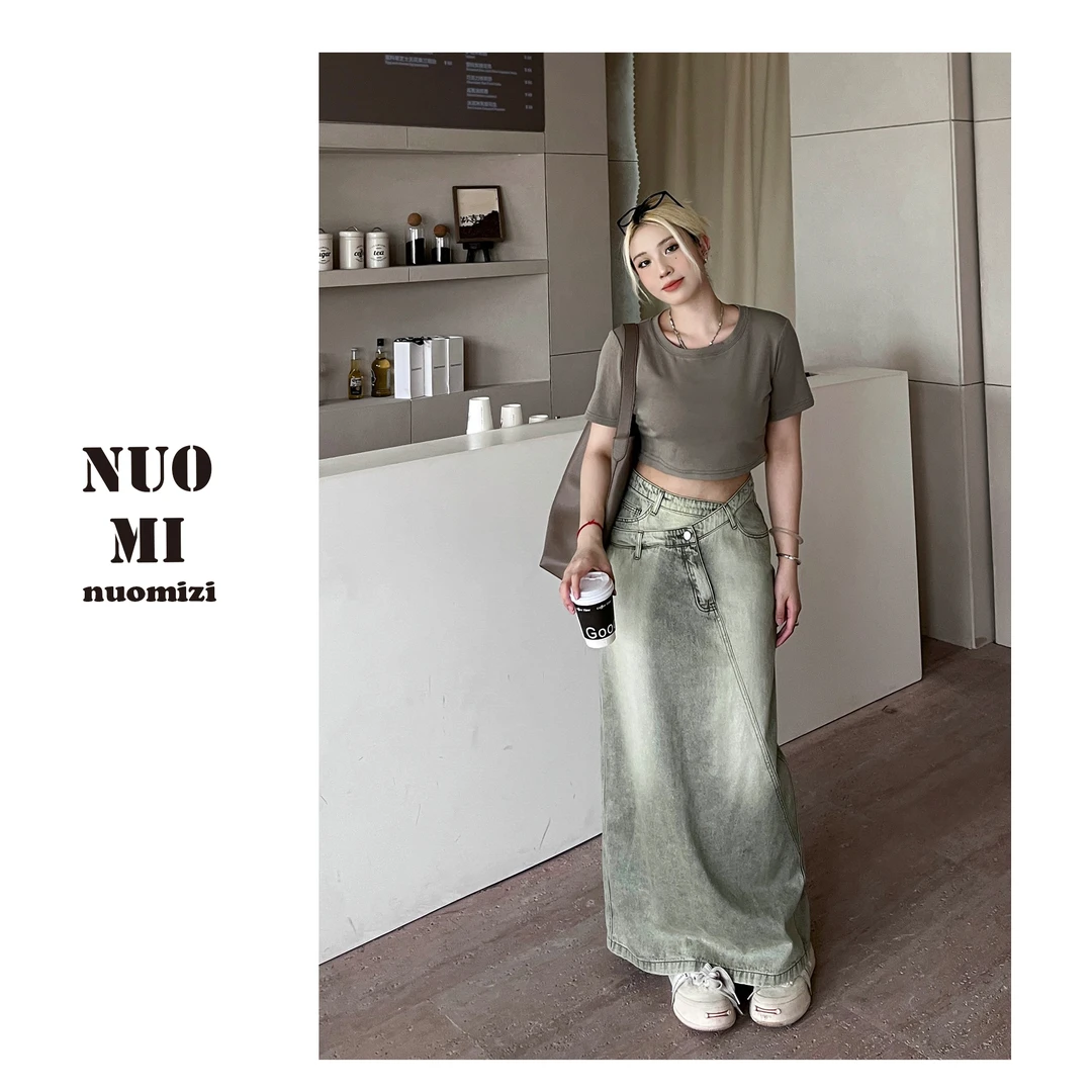 ZOZ糯米子【错位牛仔】 美式不规则设计牛仔一步裙高腰显瘦半身裙