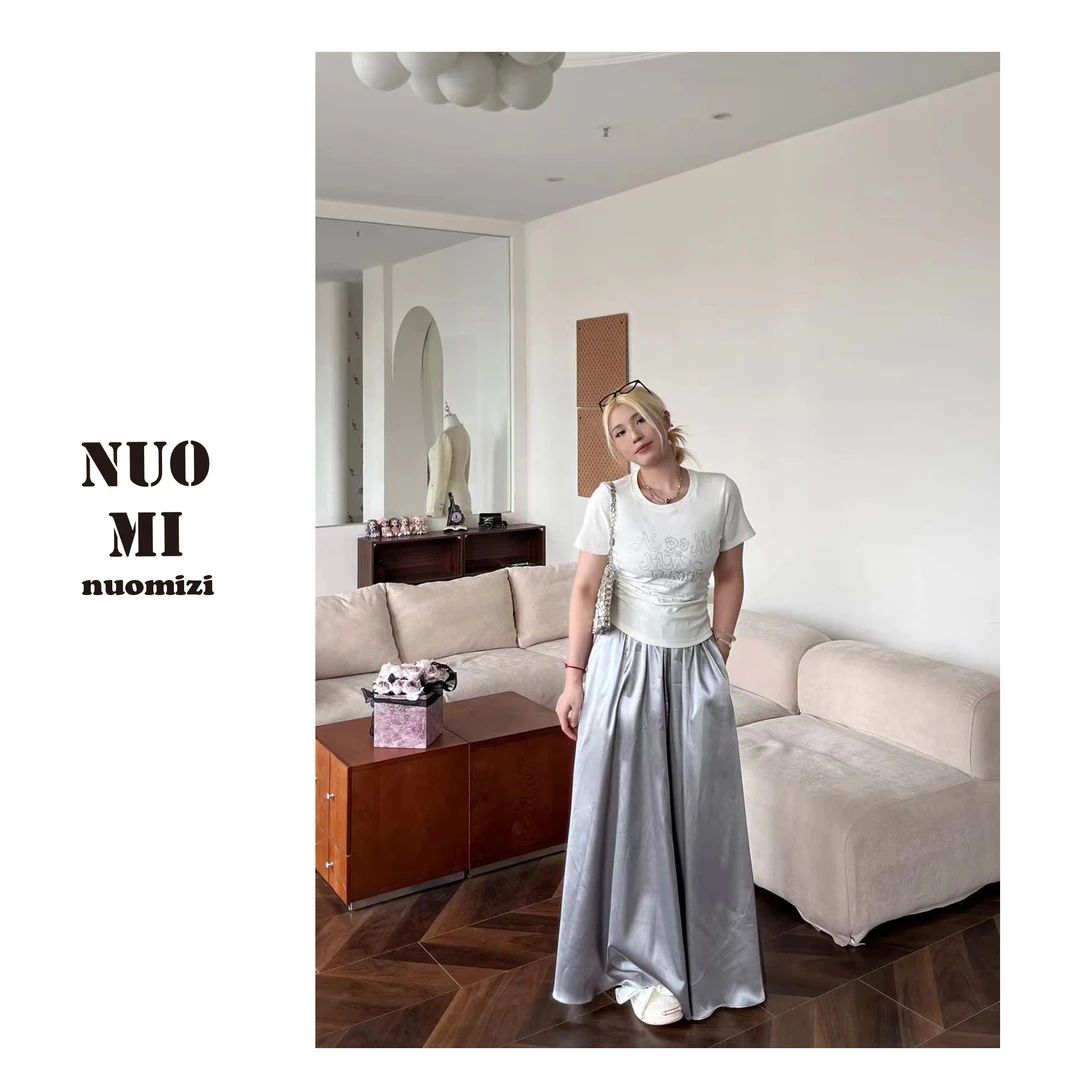 ZOZ糯米子【鎏光闪耀】高级干银色垂坠感缎面高腰A字半身裙