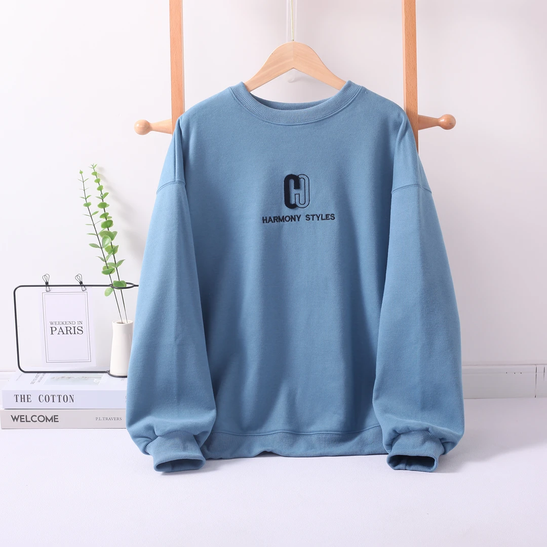 32182 简约百搭！女式秋冬韩版宽松圆领百搭减龄加绒卫衣