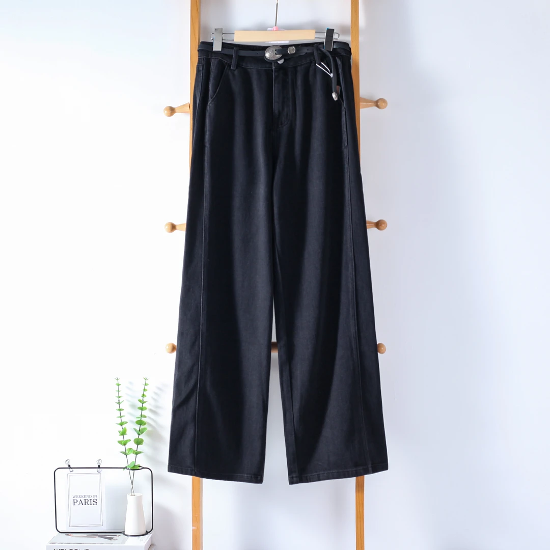 99596 简约精致！ 显高显瘦！女式春秋新款高腰宽松阔腿女牛仔裤