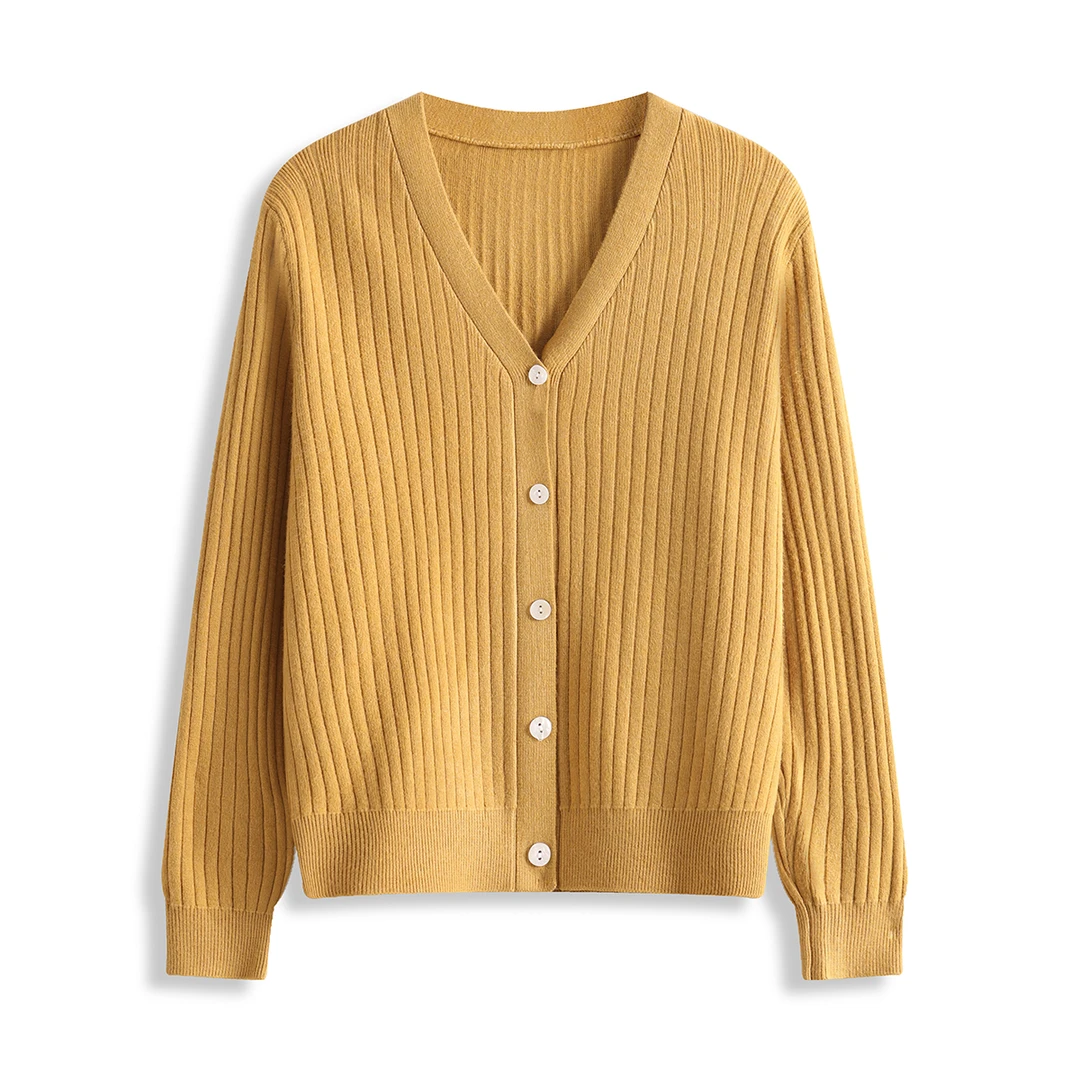 54337  简约百搭！ 女式秋冬纯色V领开衫毛针织衫