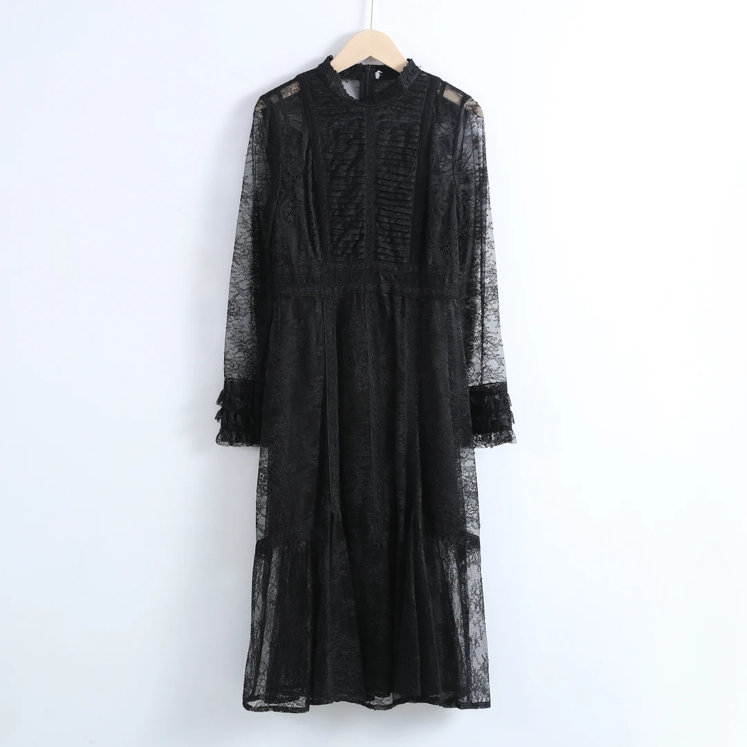 11206 温柔的小性感！ 女式春秋蕾丝长袖时尚连衣裙