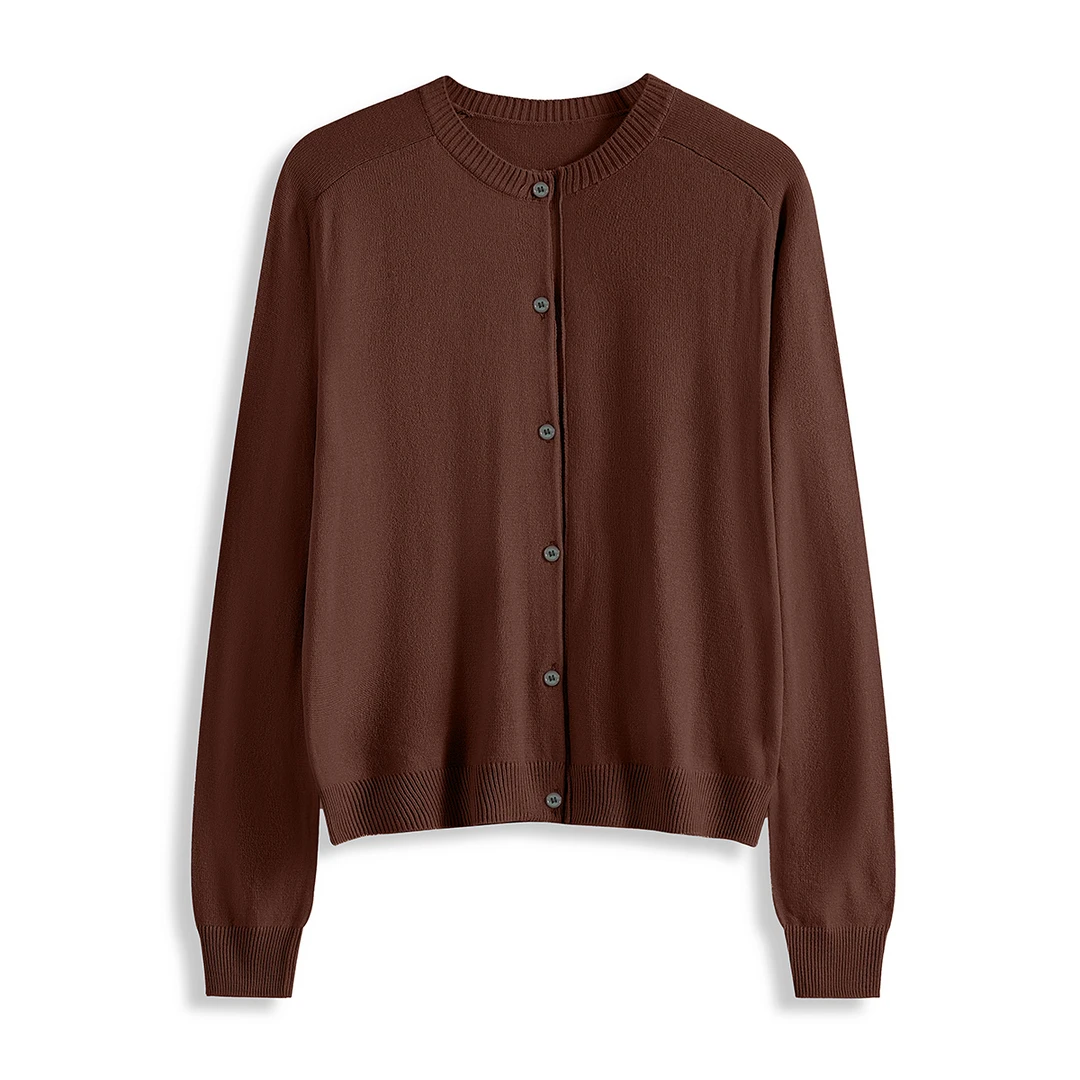 68114  简约百搭！  女式秋冬纯色圆领毛衣开衫针织衫