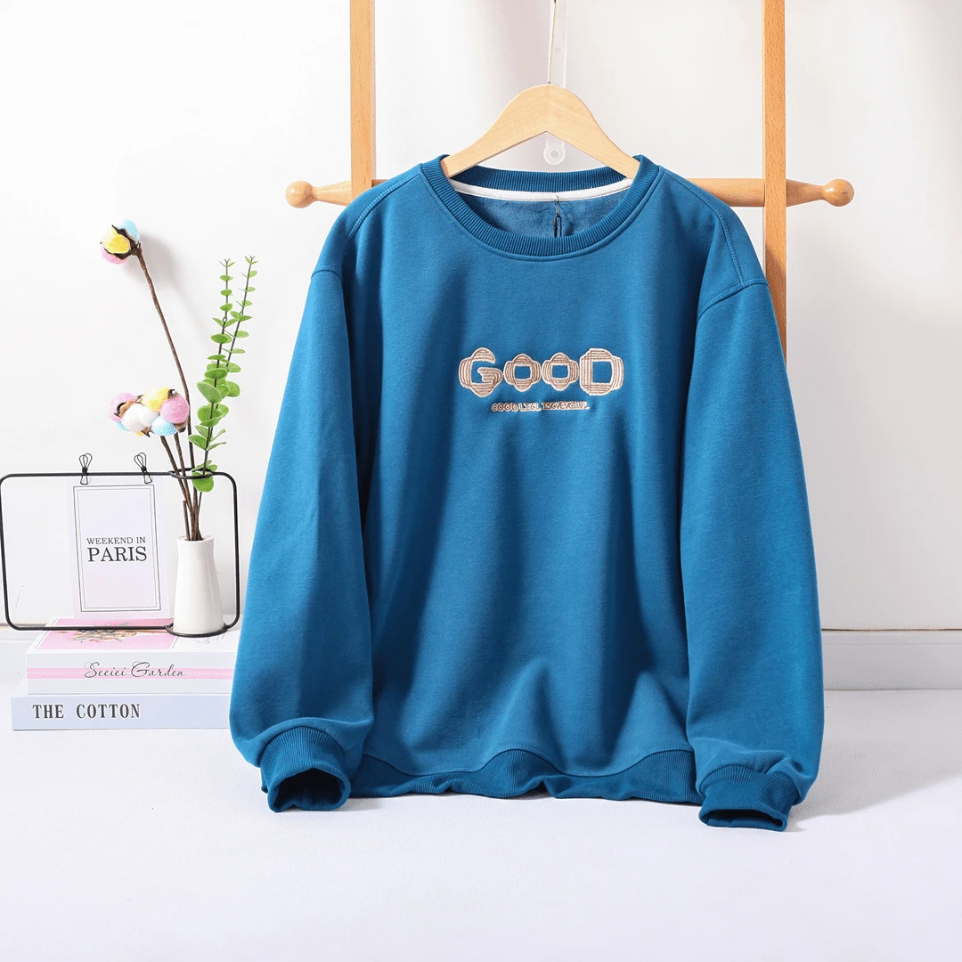 32147 软糯亲肤！ 女款秋冬潮牌宽松慵懒风加绒圆领卫衣