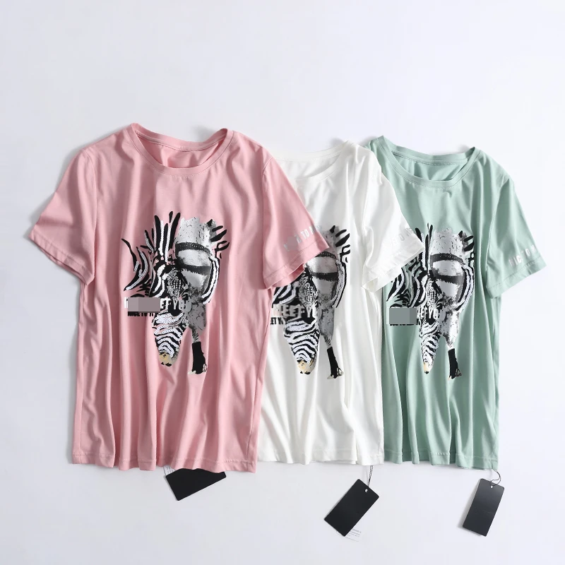 72123 柜货！ 夏日穿搭！休闲时尚半袖女式夏季休闲印花圆领T恤