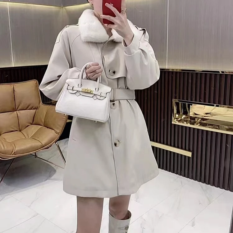 D-6040 加绒加倍保暖！女式时尚气质中长款派克棉服
