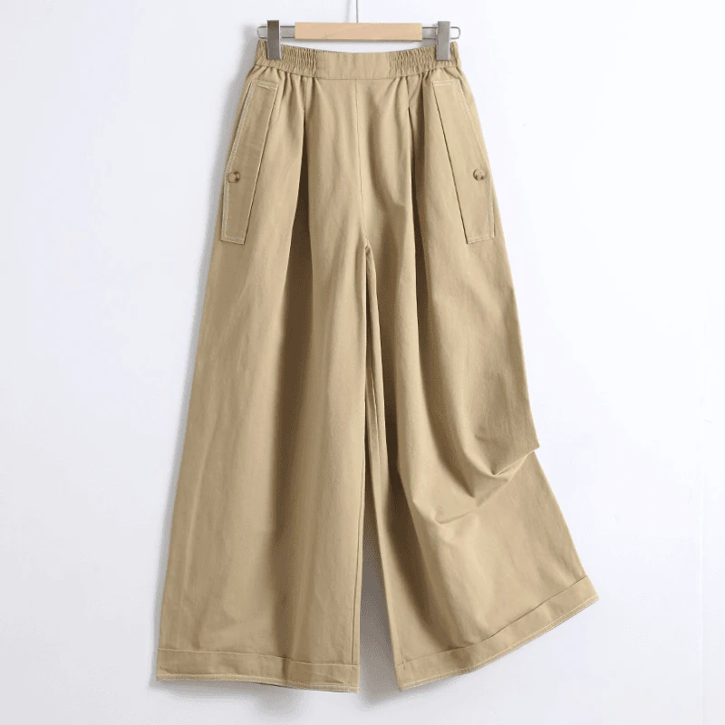 55071  品质柜货！精裁！慵懒风全棉松紧腰百搭休闲阔腿裤