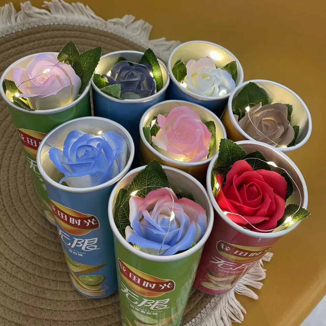薯片桶玫瑰花送男女朋友520情人节七夕圣诞浪漫礼物ins高颜值J698